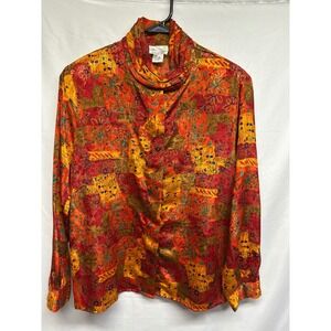 Laura Jayne Vintage Womens Floral Cowl Neck Blouse Long Sleeve Patchwork Size 10